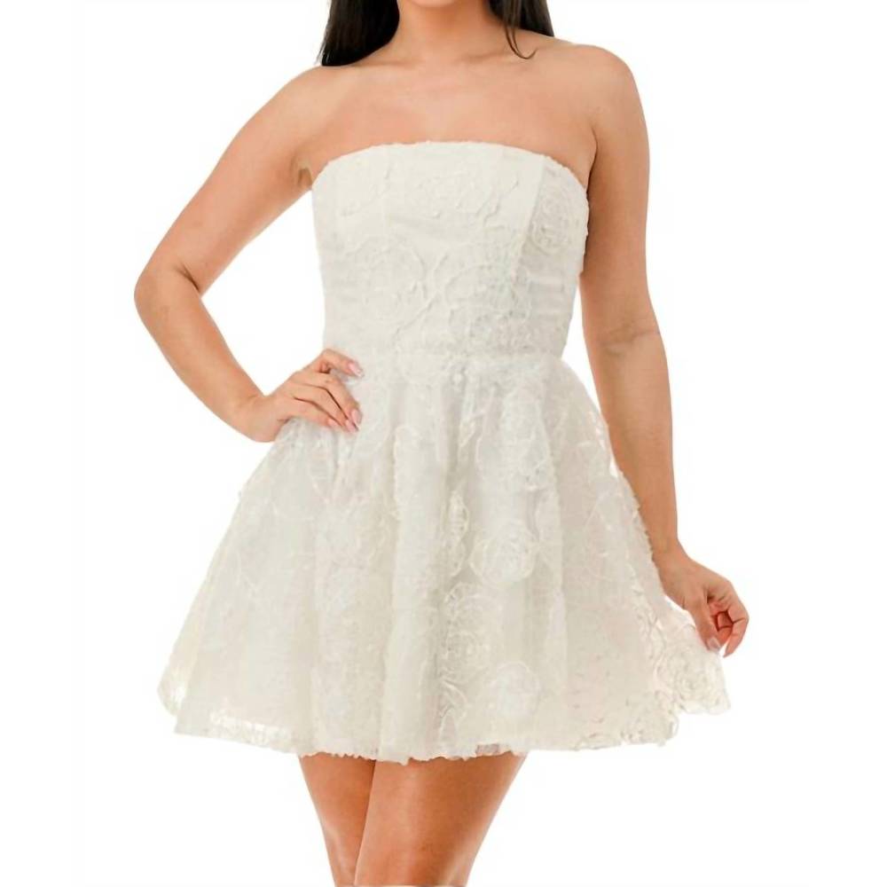 NEW LOVESOME floral applique glitter mini dress in white
